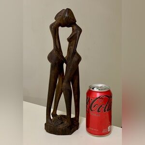 Vintage Hand Carved African Ebony Wood Figurine 2 Figures Kissing TANZANIA